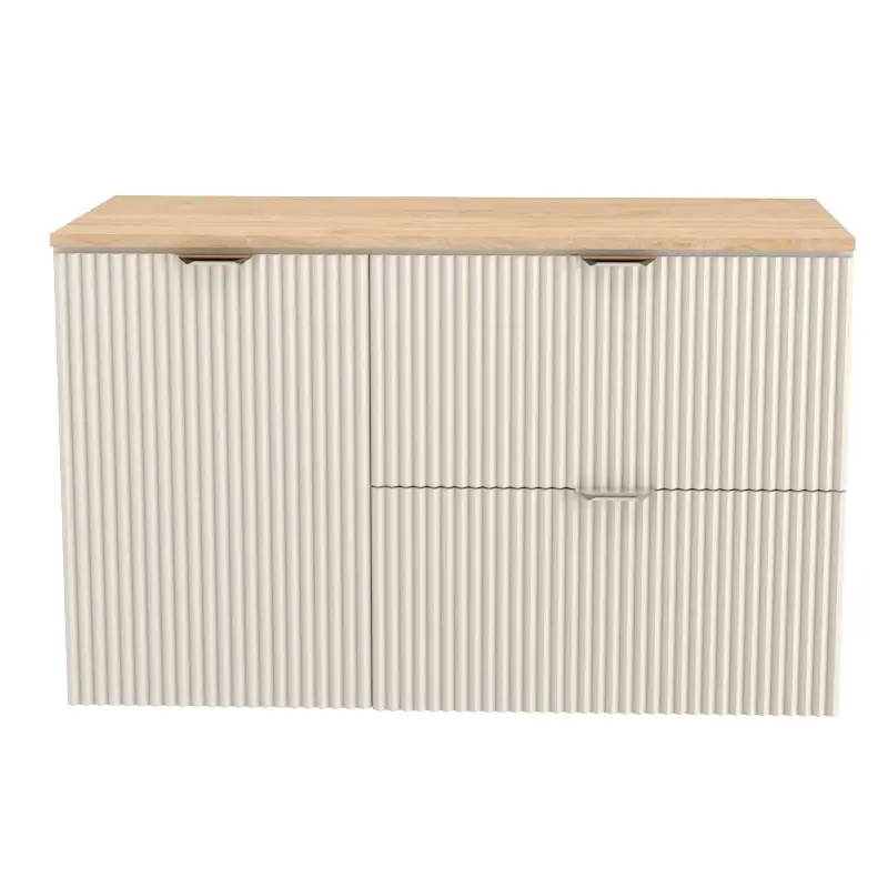 Waschtischunterschrank 100 cm mit Wäschekorb Willy - Kaschmir, Walnussplatte