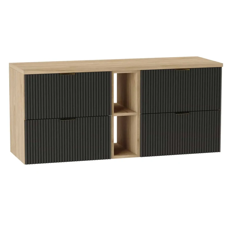 Waschtischuntershrank 140 cm mit Regal Willy - Schwarz/Walnuss
