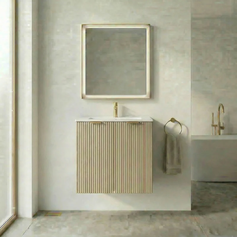 Waschtischunterschrank 60 cm mit Waschbecken, mit Türen Willy - Eiche Cremona