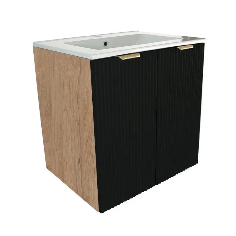 Waschtischunterschrank 60 cm mit Waschbecken, mit Türen Willy - Schwarz/Walnuss