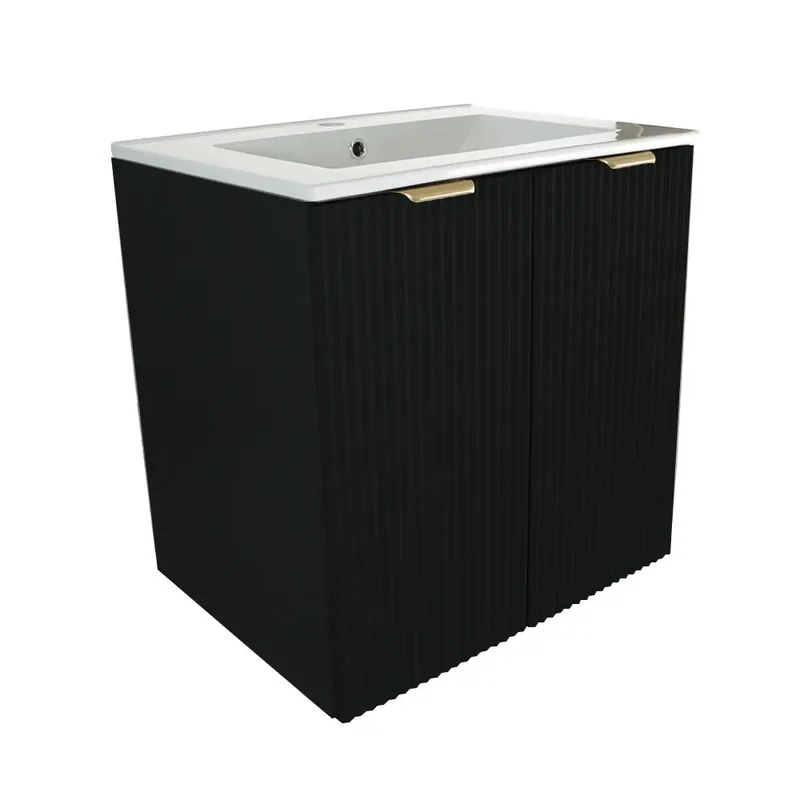 Waschtischunterschrank 60 cm mit Waschbecken, mit Türen Willy - Schwarz