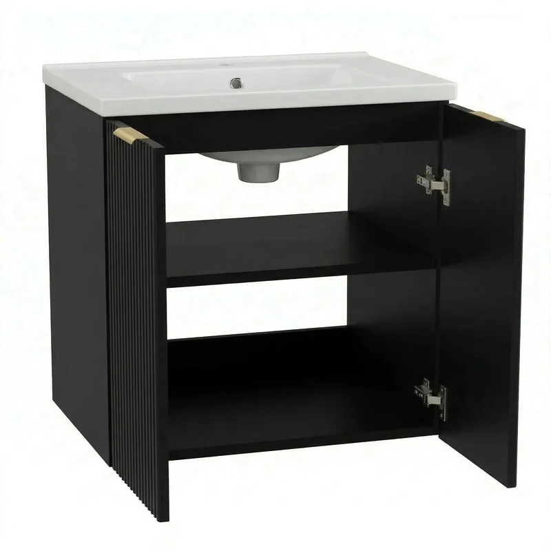 Waschtischunterschrank 60 cm mit Waschbecken, mit Türen Willy - Schwarz