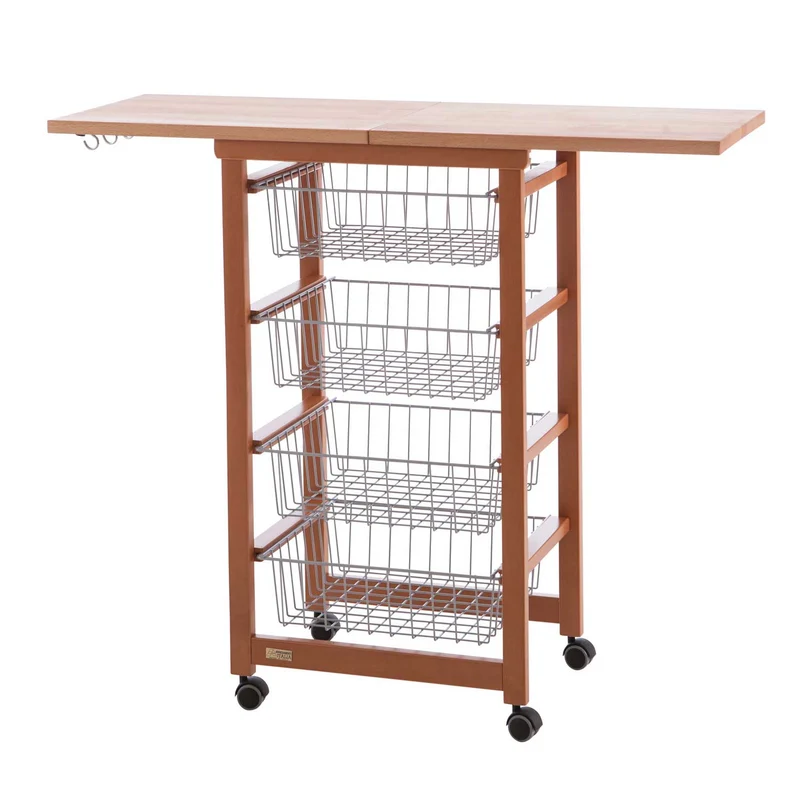 Arit Gastoncino - Küchenwagen mit arbeitsplatte, ausklappbarer Arbeitsplatte 48 bis 96 cm, massiver Buche, Küchenrollwagen, Küchenwagen holz, Kirsche