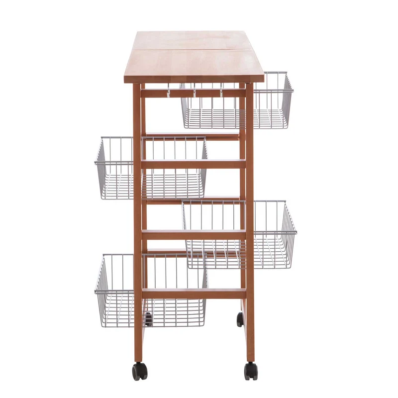 Arit Gastoncino - Küchenwagen mit arbeitsplatte, ausklappbarer Arbeitsplatte 48 bis 96 cm, massiver Buche, Küchenrollwagen, Küchenwagen holz, Kirsche