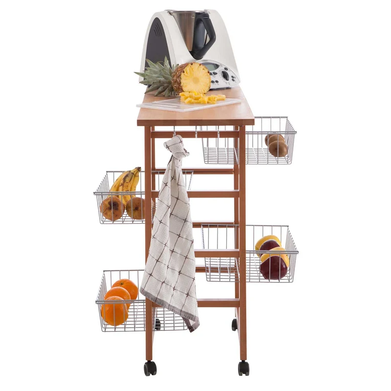 Arit Gastoncino - Küchenwagen mit arbeitsplatte, ausklappbarer Arbeitsplatte 48 bis 96 cm, massiver Buche, Küchenrollwagen, Küchenwagen holz, Kirsche