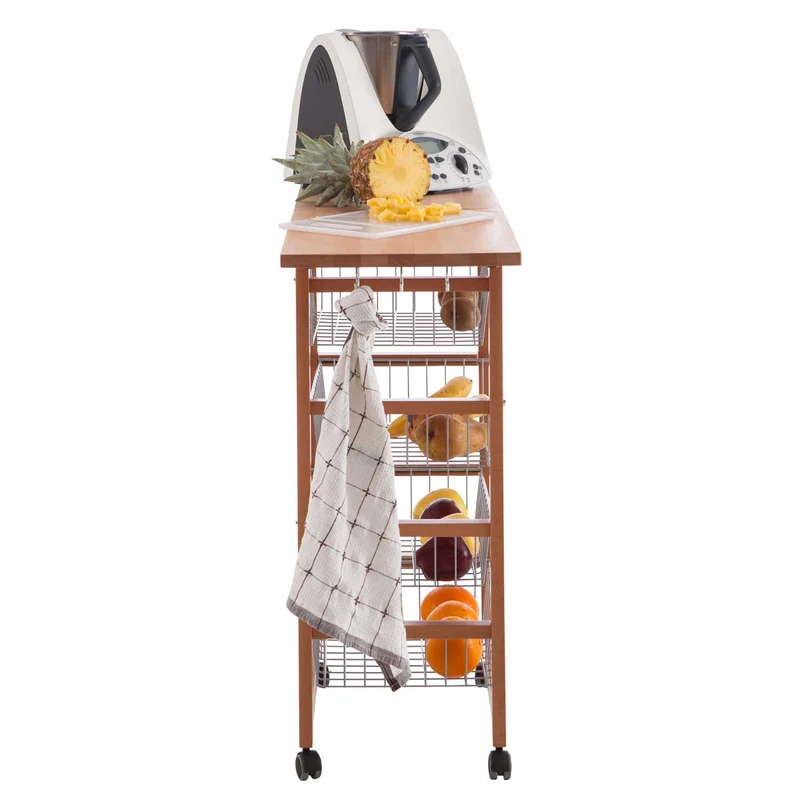 Arit Gastoncino - Küchenwagen mit arbeitsplatte, ausklappbarer Arbeitsplatte 48 bis 96 cm, massiver Buche, Küchenrollwagen, Küchenwagen holz, Kirsche