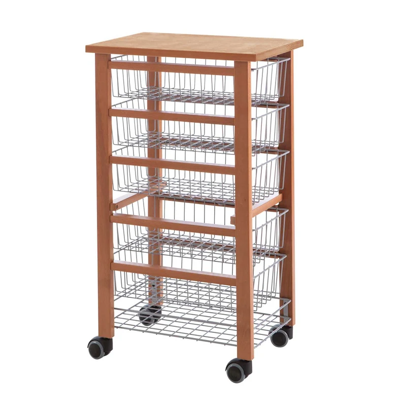 ARIT - Küchenwagen mit arbeitsplatte OLIVER, Küchenrollwagen, Rollwagen küche 5 Schiebekörbe, Küchenwagen holz, Kirsche