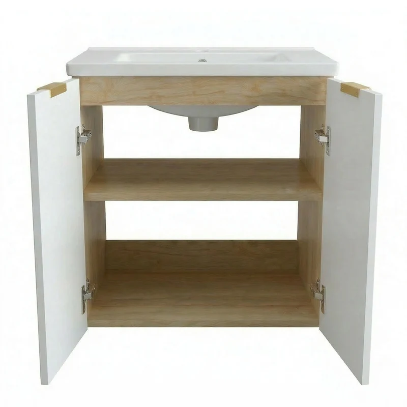 Waschtischunterschrank 60 cm mit Waschbecken, mit Türen Willy - Kaschmir/Walnuss