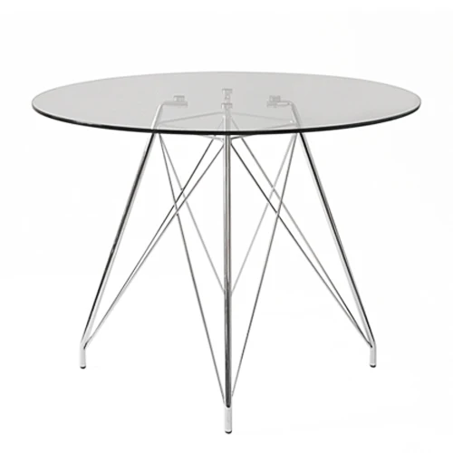 Design Tisch, Tischplatte Glas, Gestell Metall, Ø 110 cm