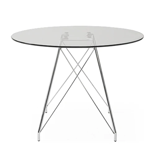 Design Tisch, Tischplatte Glas, Gestell Metall, Ø 110 cm
