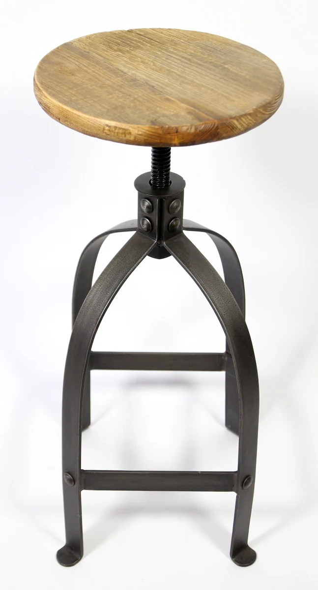 Barhocker im Industrielook aus Metall und Massivholz, Hocker im Industriedesign, Sitzhöhe ca. 48-75 cm