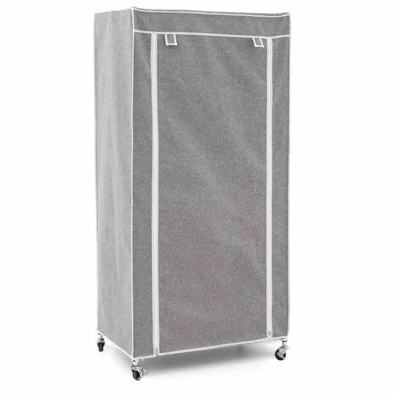 Art Moon Buffalo – Schwerlast Faltschrank mit Rollen, bis 70 kg, Kleiderständer, Mobiler Kleiderschrank mit 2 Ablagen und Kleiderstange, Stahl, Grau