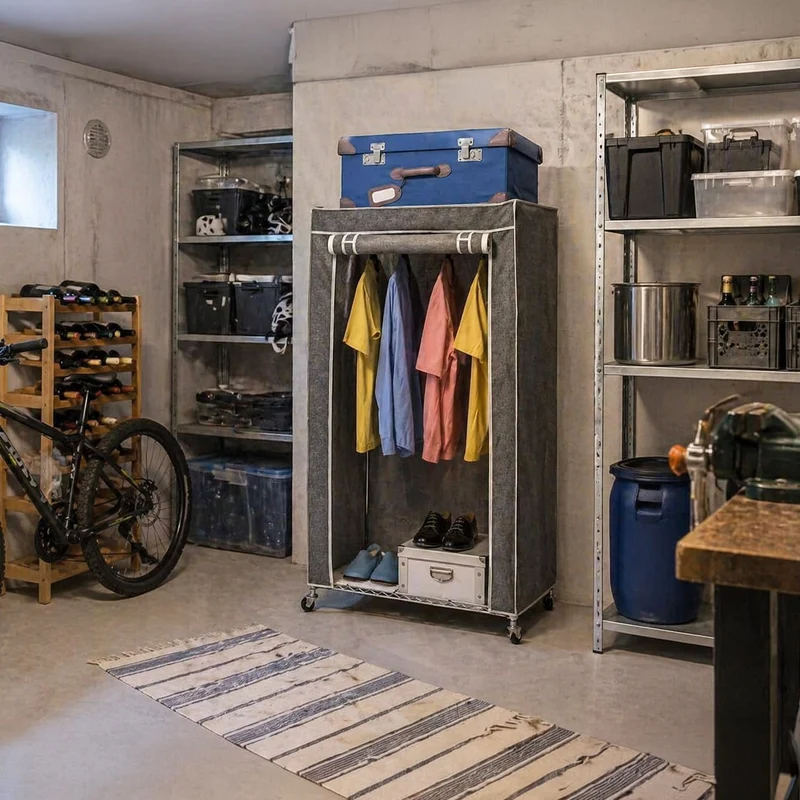 Art Moon Buffalo – Schwerlast Faltschrank mit Rollen, bis 70 kg, Kleiderständer, Mobiler Kleiderschrank mit 2 Ablagen und Kleiderstange, Stahl, Grau