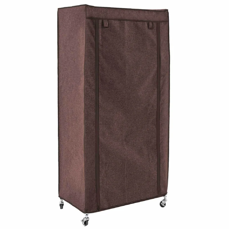 art moon Buffalo - Schwerlast Faltschrank auf Rollen, bis 70 kg, Kellershrank, Stoffschrank Stabil, Kleiderständer mit Ablagen + Hülle, Stahl, Braun