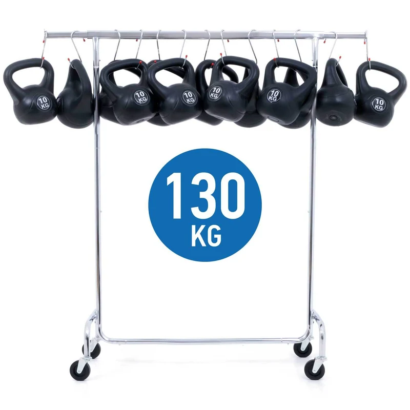 Tatkraft Didrik Schwerlast-Kleiderständer, bis 130 kg, Kleiderständer Stabil auf Rollen, 110–150×45×160cm, verchromter Stahl, Garderobenständer Profi