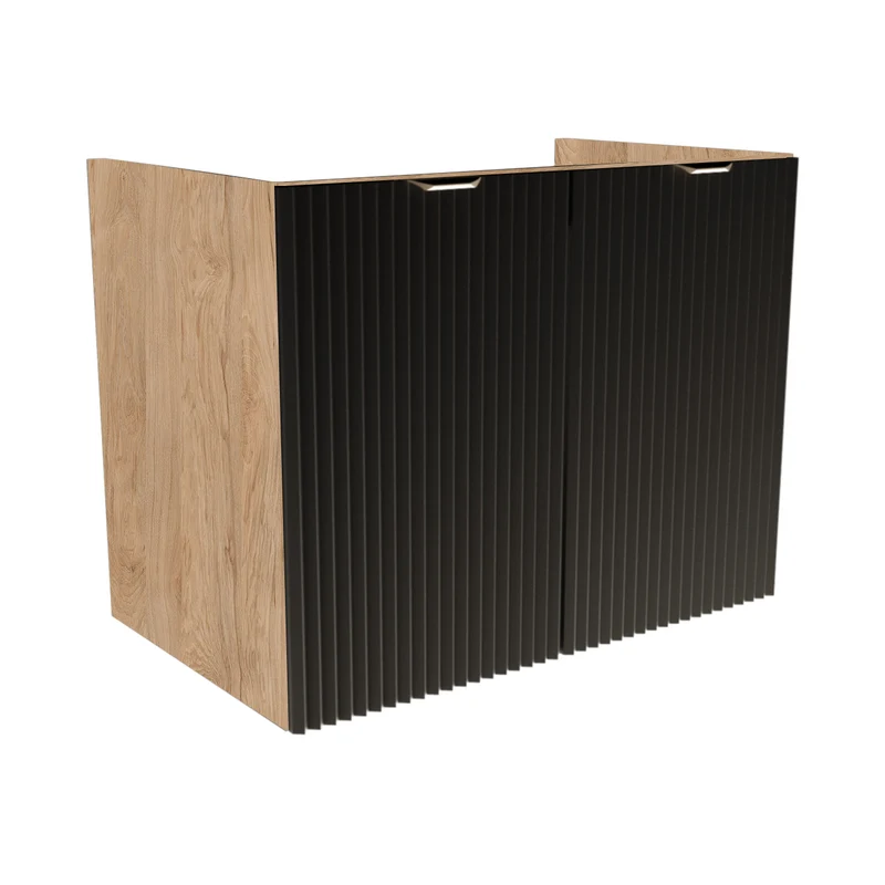 Waschtischunterschrank 80 cm mit Türen, ohne Oberteil Willy - Schwarz/Walnuss
