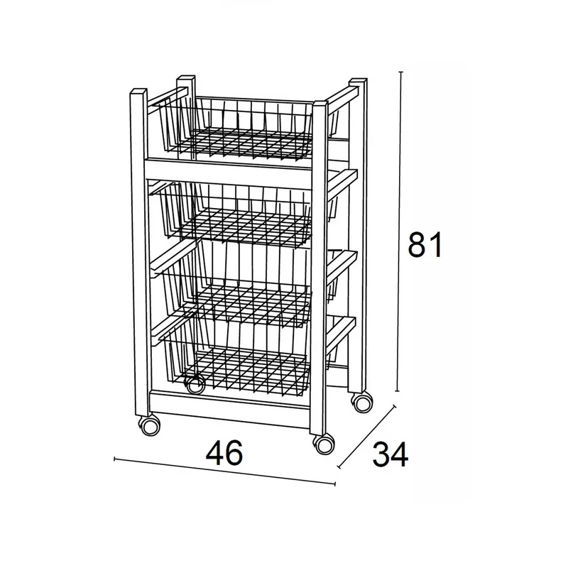 ARIT Ginger – Küchenwagen aus massiver Buche mit 4 Schiebekörben und Rollen, Kirschbaumfarbe, Made in Italy