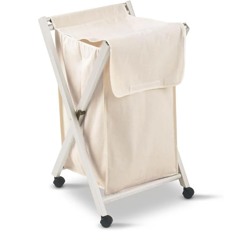 ARIT - Wäschekorb Faltbar BANNY, Klappbarer Wäschekorb, Wäschesammler, Holz, Faltbar - abnehmbare Tasche, Weiß