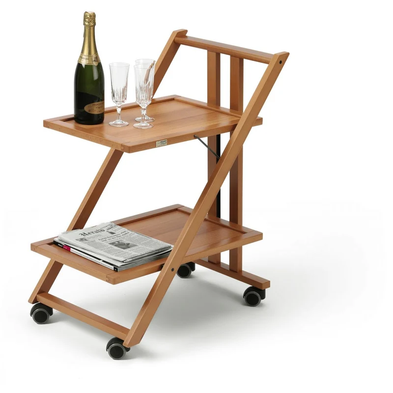 ARIT - Servierwagen Klappbar SIMPATY, servierwagen, Küchenwagen, 2 Ablagen aus kratzfestem Laminat und Struktur aus massivem Buchenholz, Farbe Kirsche