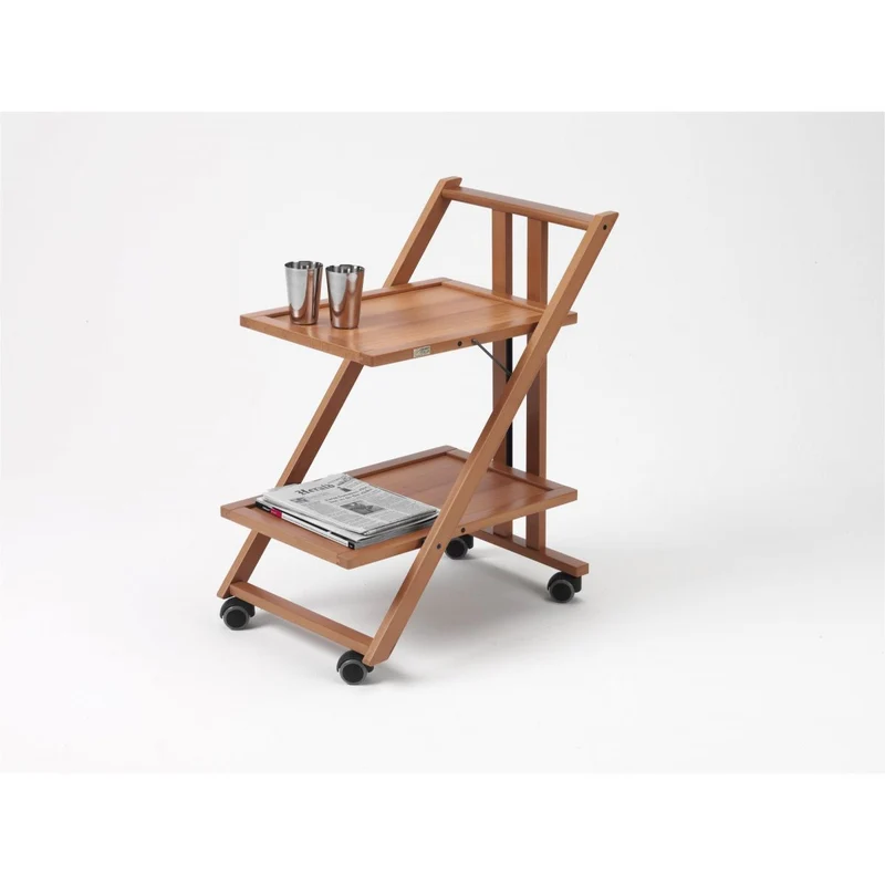 ARIT - Servierwagen Klappbar SIMPATY, servierwagen, Küchenwagen, 2 Ablagen aus kratzfestem Laminat und Struktur aus massivem Buchenholz, Farbe Kirsche