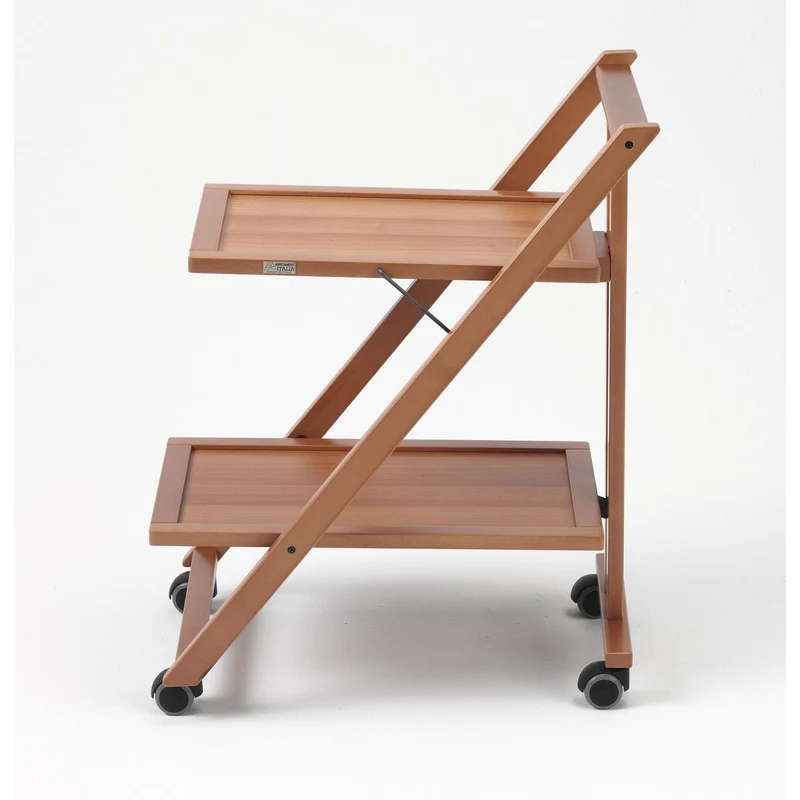 ARIT - Servierwagen Klappbar SIMPATY, servierwagen, Küchenwagen, 2 Ablagen aus kratzfestem Laminat und Struktur aus massivem Buchenholz, Farbe Kirsche