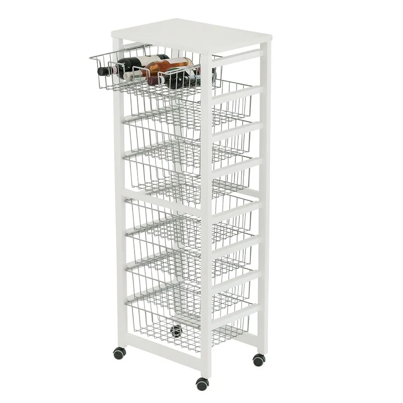 ARIT GUSTAVOTTO – Küchenwagen aus massiver Buche mit Arbeitsplatte, Metallkörben und Flaschenhalter, Weiß, Made in Italy