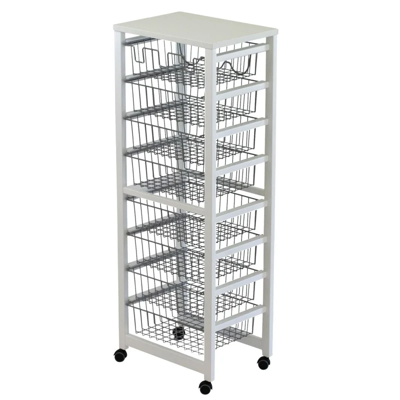 ARIT GUSTAVOTTO – Küchenwagen aus massiver Buche mit Arbeitsplatte, Metallkörben und Flaschenhalter, Weiß, Made in Italy