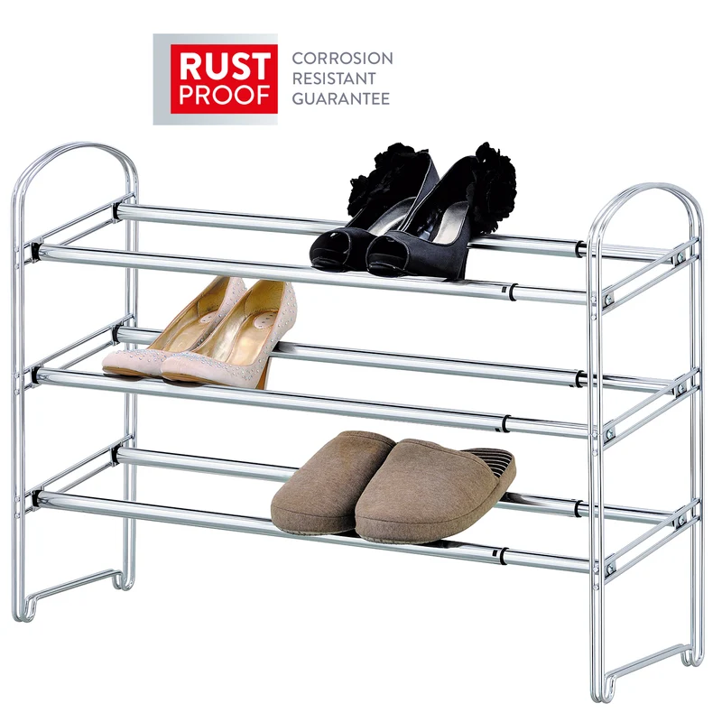 Tatkraft Maestro - Schuhregal, Schwerlast, 3 Etagen, Ausziehbar Länge 64,5 bis 118 cm, Schneller Aufbau, Robust und Stilvoll, aus Stahl