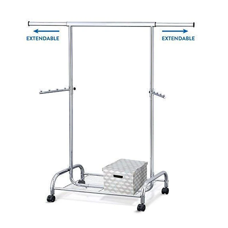 Tatkraft Bull - Schwerlast Kleiderständer, mit Schuhablage, Garderobenwagen, Verstellbar, Kleiderstange Rollbar, Chrom Stahl