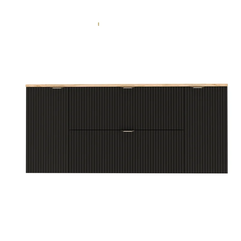 Waschtischunterschrank 140 cm mit 2 Türen und 2 Schubladen Willy - Schwarz, Walnussplatte