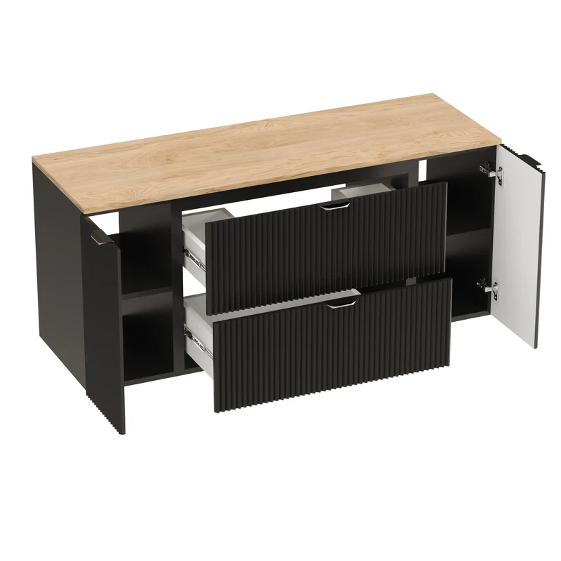 Waschtischunterschrank 140 cm mit 2 Türen und 2 Schubladen Willy - Schwarz, Walnussplatte