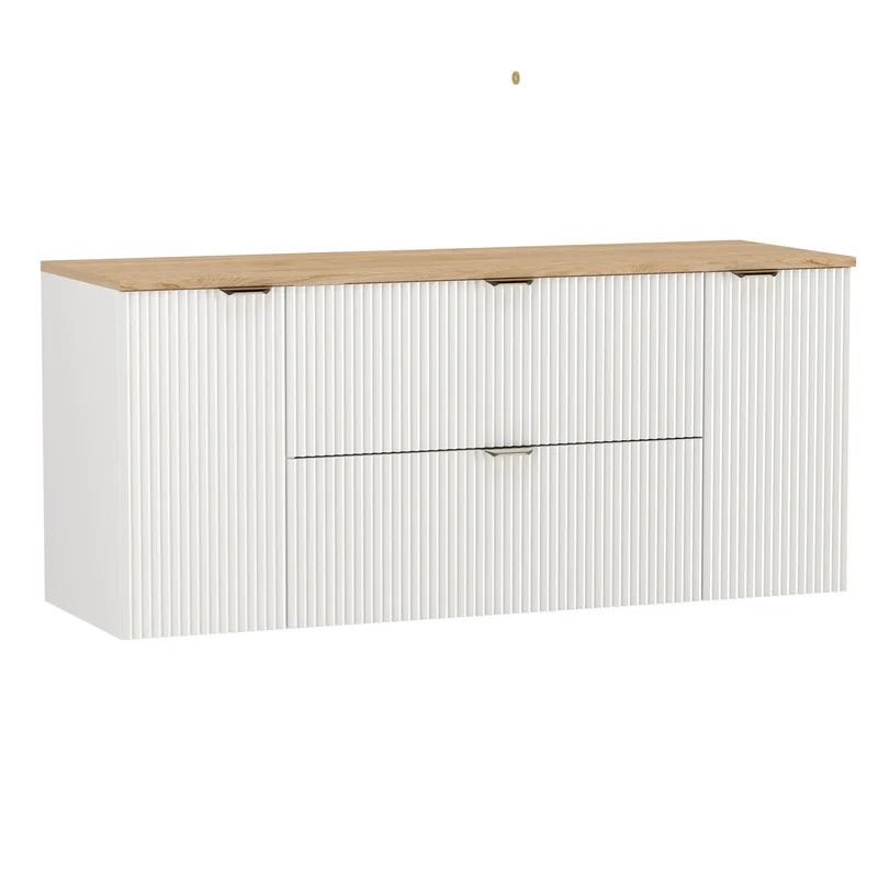 Waschtischunterschrank 140 cm mit 2 Türen und 2 Schubladen Willy - Weiß, Walnussplatte