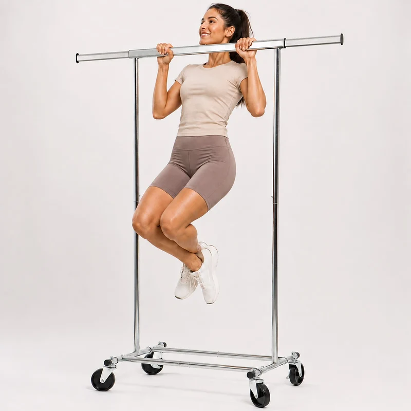 Tatkraft Darren Kleiderständer Stabil auf Rollen, bis 100 kg, Klappbar, Montage in 1 Min, Kleiderstange 91–132×45,4×160cm, verchromter Stahl