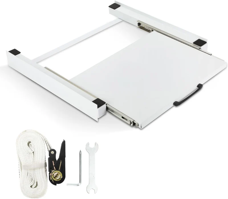 SWANEW Zwischenbaurahmen mit Ausziehplatte – 60×60 cm Verbindungsrahmen für Waschmaschine & Trockner – Ablage, Universell & Stabil