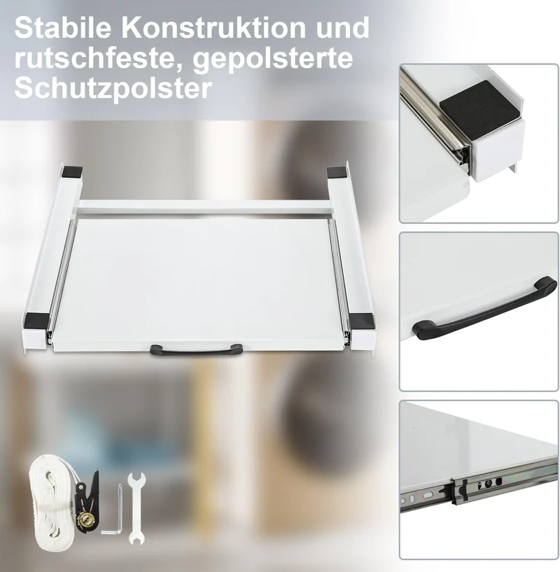 SWANEW Zwischenbaurahmen mit Ausziehplatte – 60×60 cm Verbindungsrahmen für Waschmaschine & Trockner – Ablage, Universell & Stabil