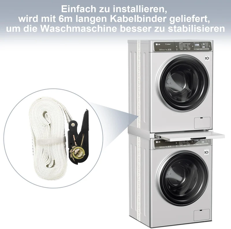 SWANEW Zwischenbaurahmen mit Ausziehplatte – 60×60 cm Verbindungsrahmen für Waschmaschine & Trockner – Ablage, Universell & Stabil