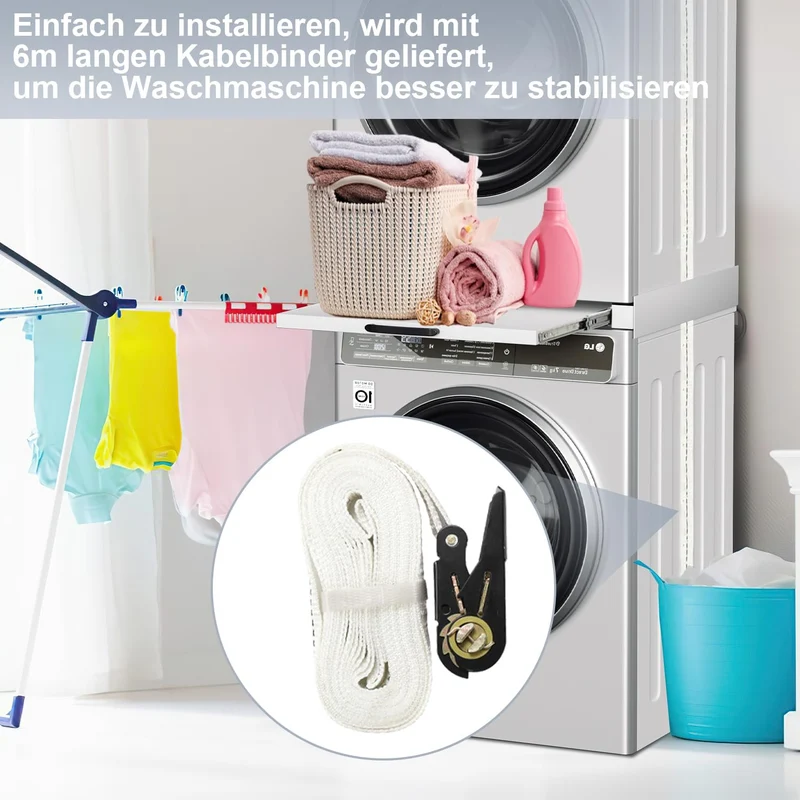 SWANEW Zwischenbaurahmen mit Ausziehplatte – 60×60 cm Verbindungsrahmen für Waschmaschine & Trockner – Ablage, Universell & Stabil