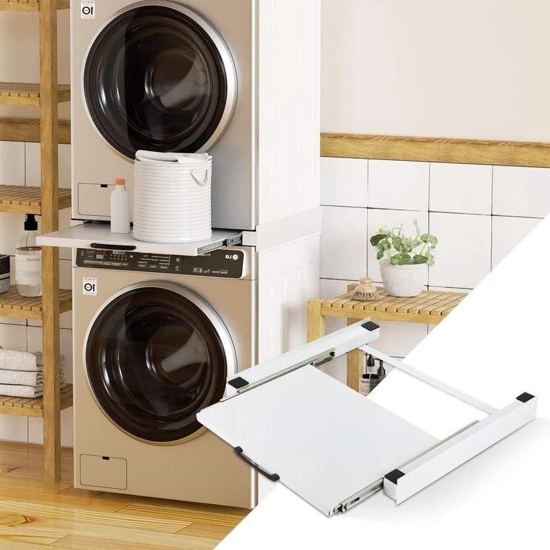 SWANEW Zwischenbaurahmen mit Ausziehplatte – 60×60 cm Verbindungsrahmen für Waschmaschine & Trockner – Ablage, Universell & Stabil