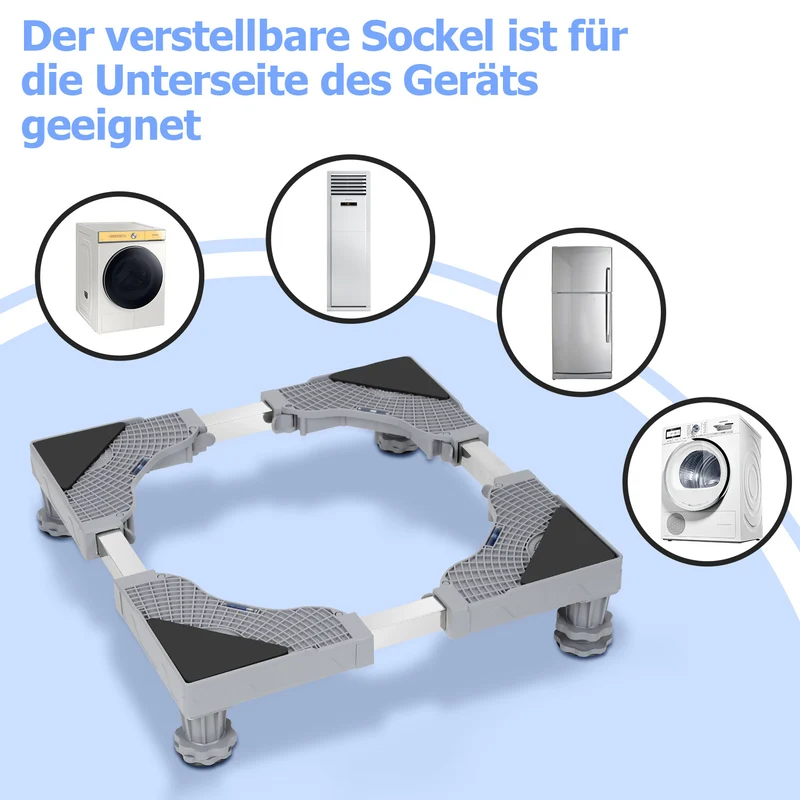 SWANEW Waschmaschinen Untergestell 41-65cm, 4 Füße Untergestell für Waschmaschine,Verstellbare Beweglich Waschmaschine Sockel