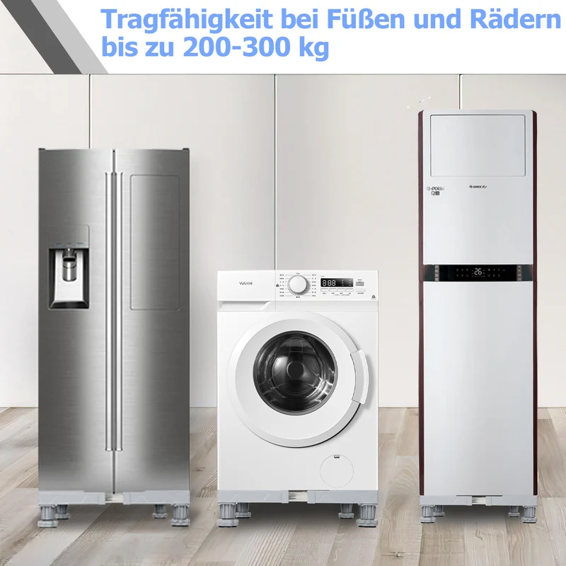 SWANEW Waschmaschinen Untergestell 41-65cm, 4 Füße Untergestell für Waschmaschine,Verstellbare Beweglich Waschmaschine Sockel