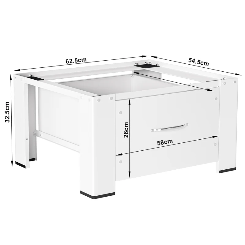 SWANEW Waschmaschinen-Untergestell mit Schublade – Verstellbares Universal-Podest 62.5x54.5x32.5cm für Waschmaschine & Trockner – Rutschfest & Stabil