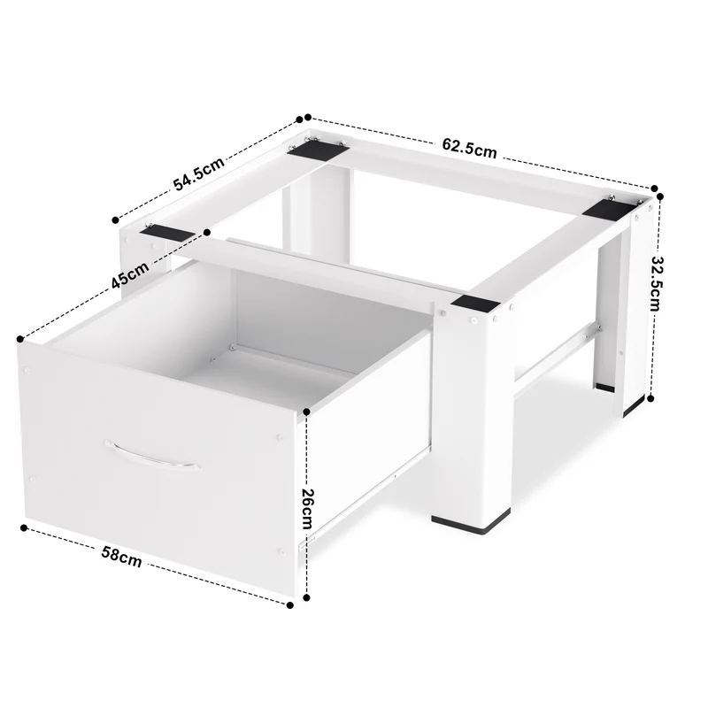 SWANEW Waschmaschinen-Untergestell mit Schublade – Verstellbares Universal-Podest 62.5x54.5x32.5cm für Waschmaschine & Trockner – Rutschfest & Stabil