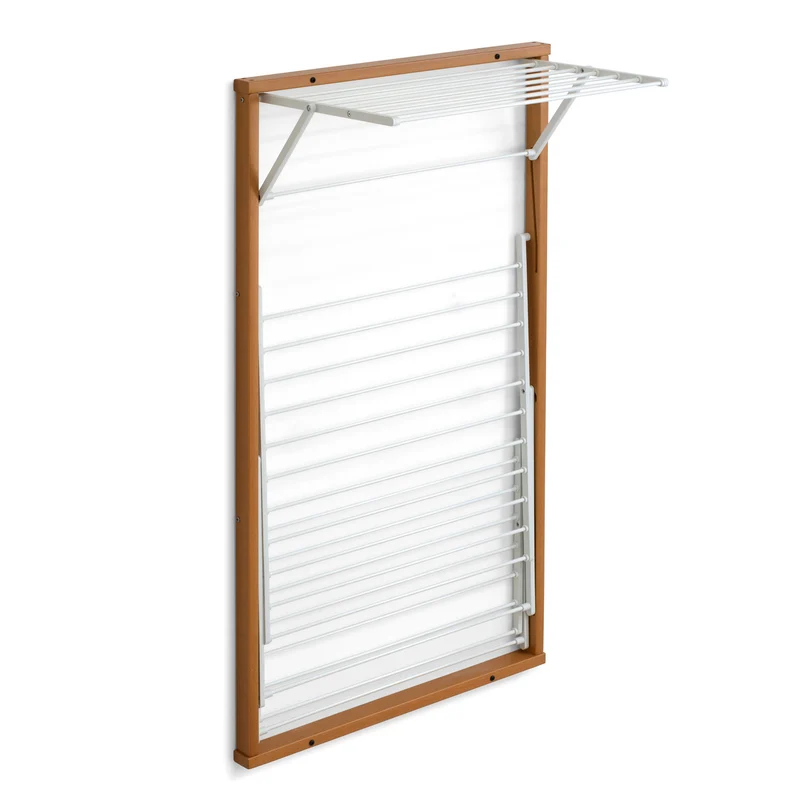 ARIT KARIM – Wand Wäscheständer, Wäscheständer Wand klappbar, Made in Italy, 15 m Trockenlänge, 119×63×68 cm, nur 6 cm tief, Aluminium und Buchenholz