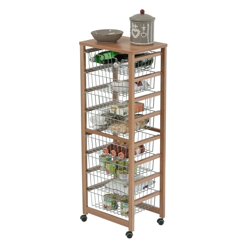 ARIT GUSTAVOTTO – Küchenwagen aus massiver Buche mit Arbeitsplatte, Metallkörben und Flaschenhalter, Kirschbaumfarbe, Made in Italy