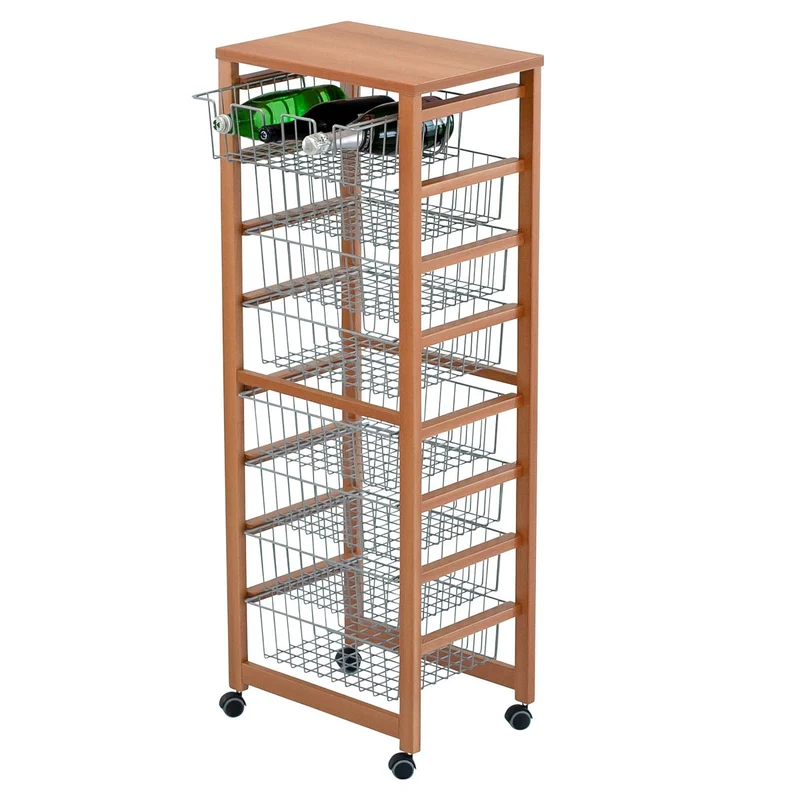 ARIT GUSTAVOTTO – Küchenwagen aus massiver Buche mit Arbeitsplatte, Metallkörben und Flaschenhalter, Kirschbaumfarbe, Made in Italy