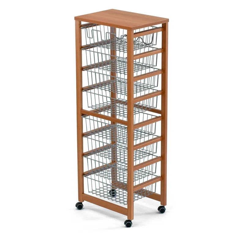 ARIT GUSTAVOTTO – Küchenwagen aus massiver Buche mit Arbeitsplatte, Metallkörben und Flaschenhalter, Kirschbaumfarbe, Made in Italy