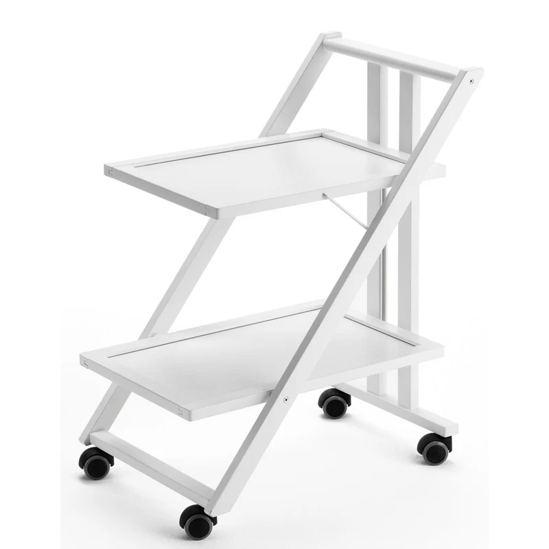 ARIT - Servierwagen Klappbar SIMPATY, servierwagen, Küchenwagen, 2 Ablagen aus kratzfestem Laminat und Struktur aus massivem Buchenholz, Farbe Weiß