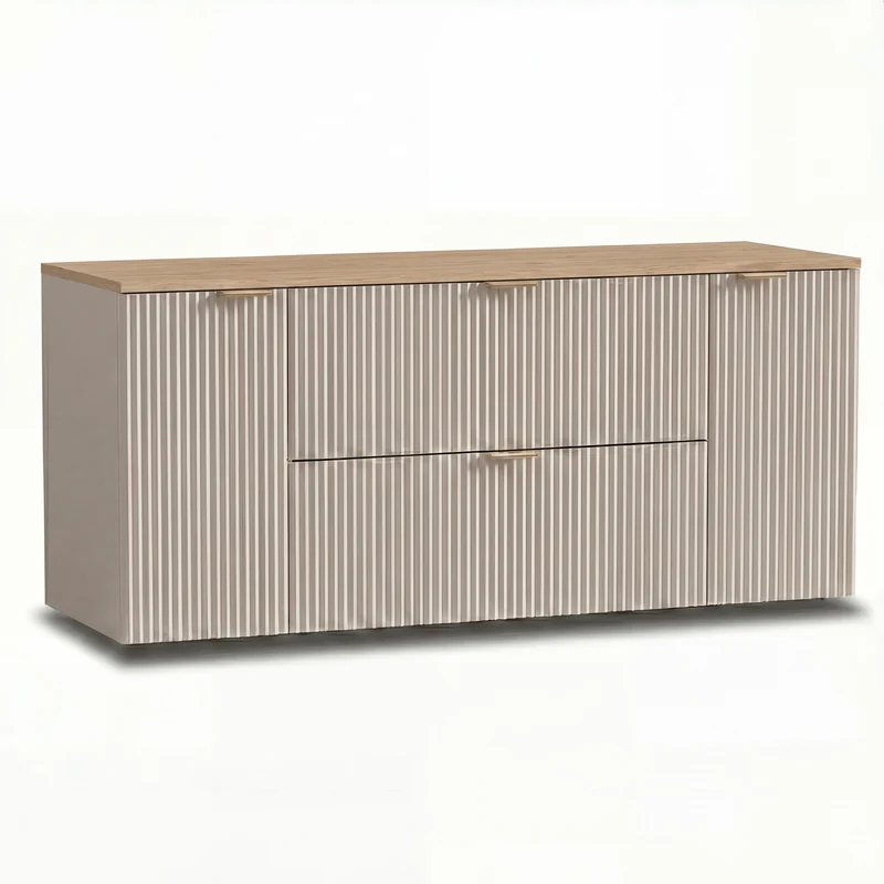 Waschtischunterschrank 140 cm mit 2 Türen und 2 Schubladen Willy - Kaschmir, Walnussplatte