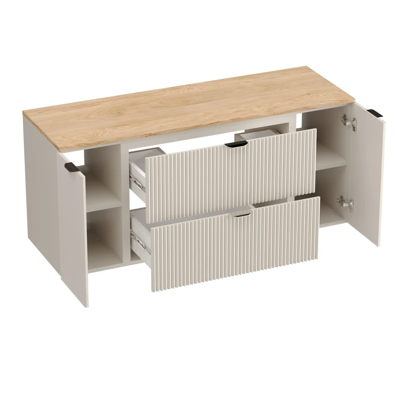 Waschtischunterschrank 140 cm mit 2 Türen und 2 Schubladen Willy - Kaschmir, Walnussplatte