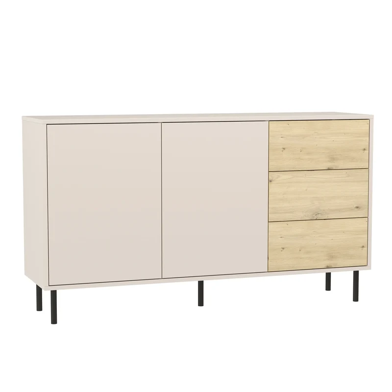 Kommode 150 cm, 2 Türen 3 Schubladen Lola - Kaschmir/Eiche